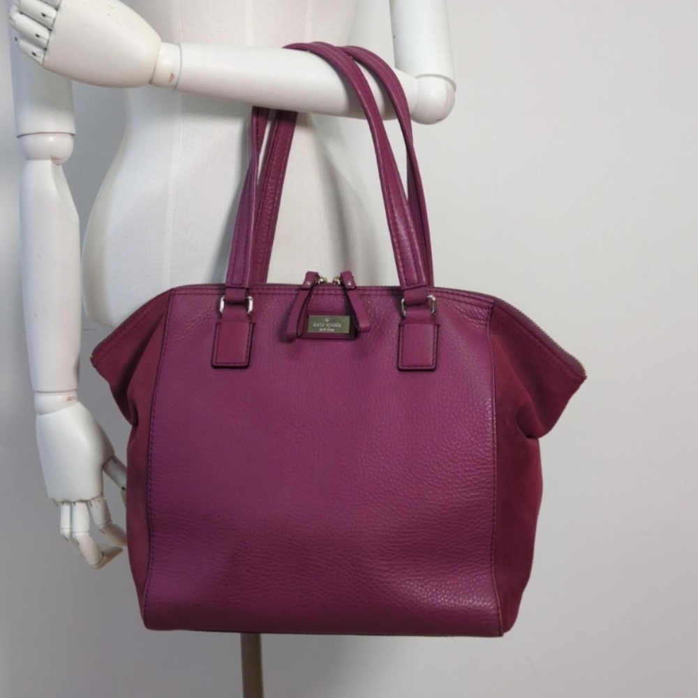 Kate Spade plum pebbled leather & suede panel tote bag Bowling Bag Style